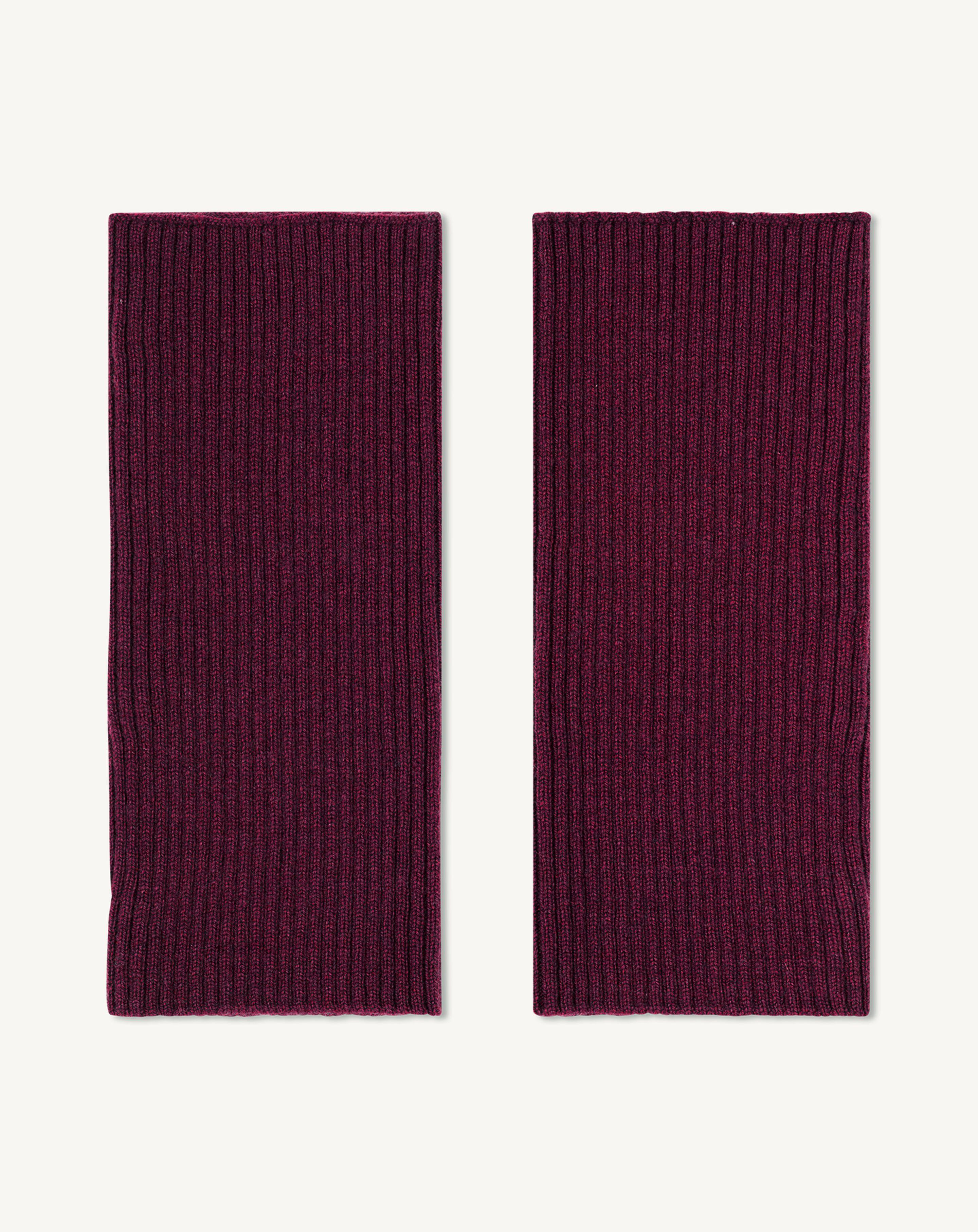 Mitaines courtes à côtes-PRUNE DAMAS-100% cachemire