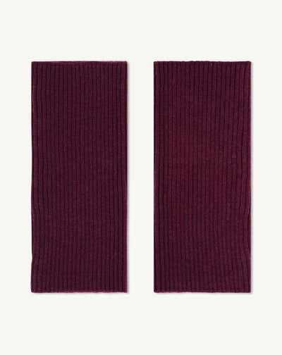 Mitaines courtes à côtes-PRUNE DAMAS-100% cachemire