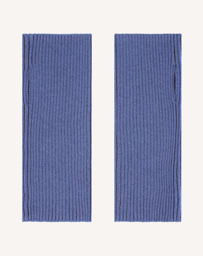 Mitaines courtes à côtes-BLEU ATLAS-100% cachemire