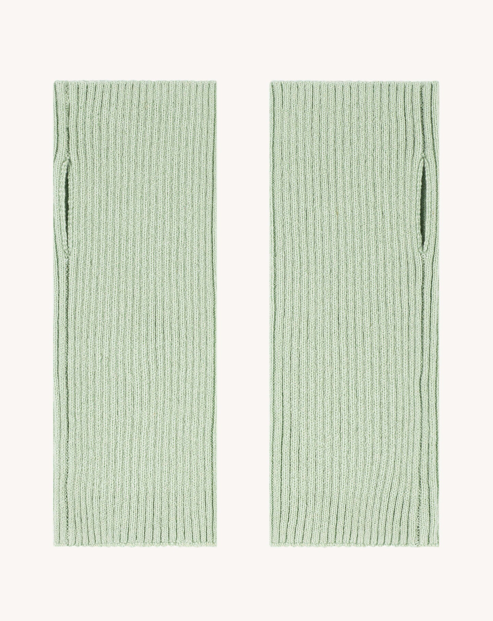 Mitaines courtes à côtes-VERT AMANDE-100% cachemire