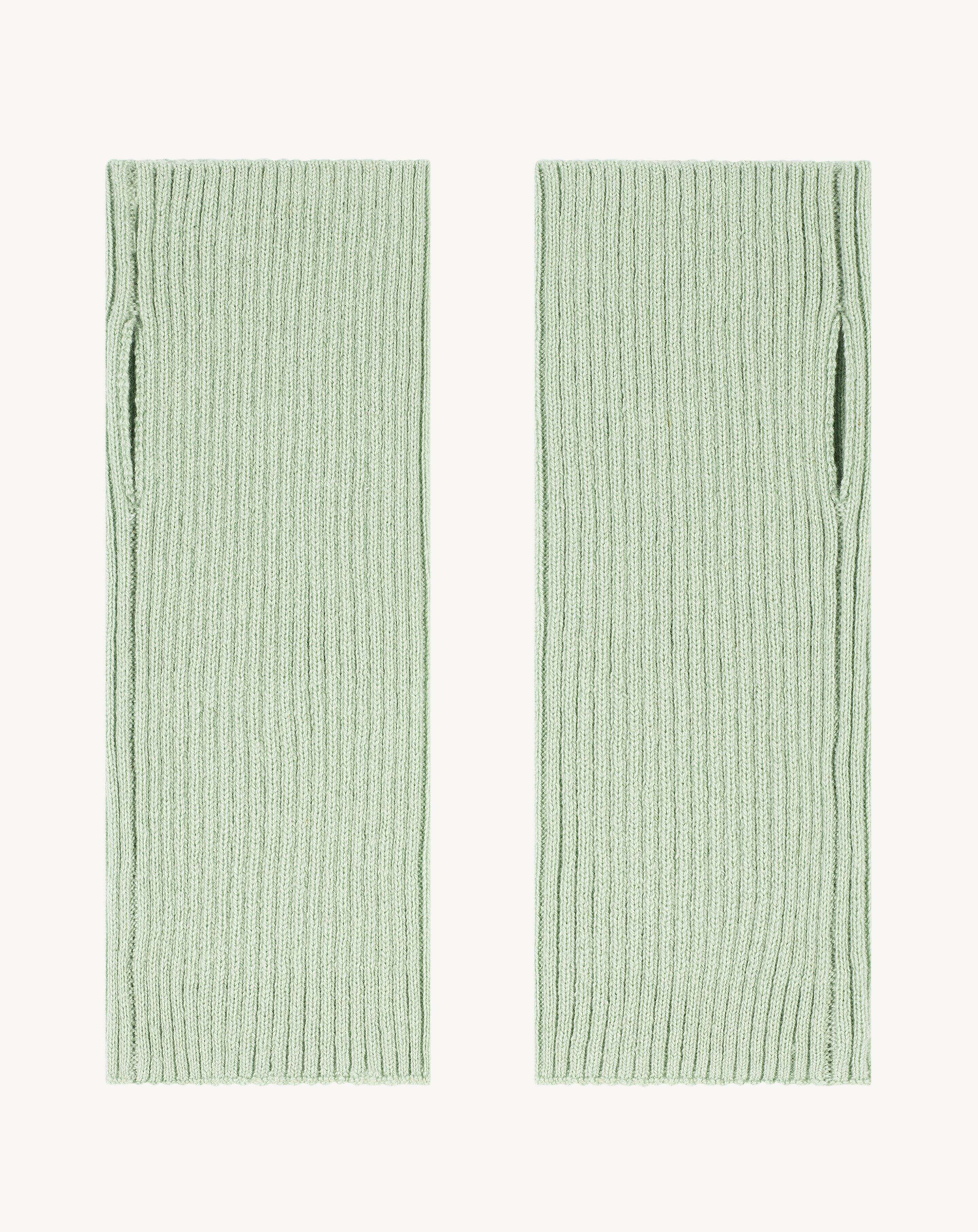 Mitaines courtes à côtes-VERT AMANDE-100% cachemire