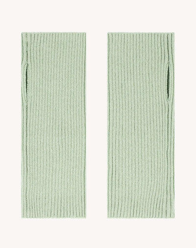 Mitaines courtes à côtes-VERT AMANDE-100% cachemire