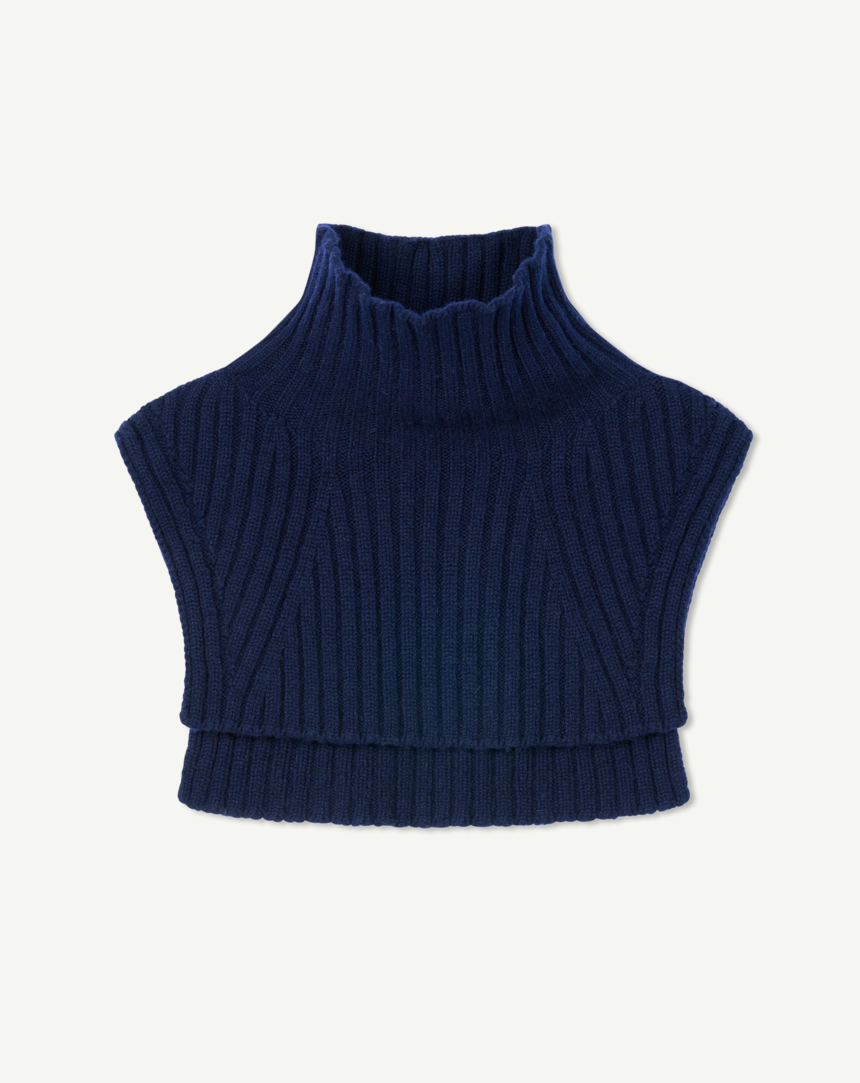 Plastron court à côtes-MARINE-100% cachemire