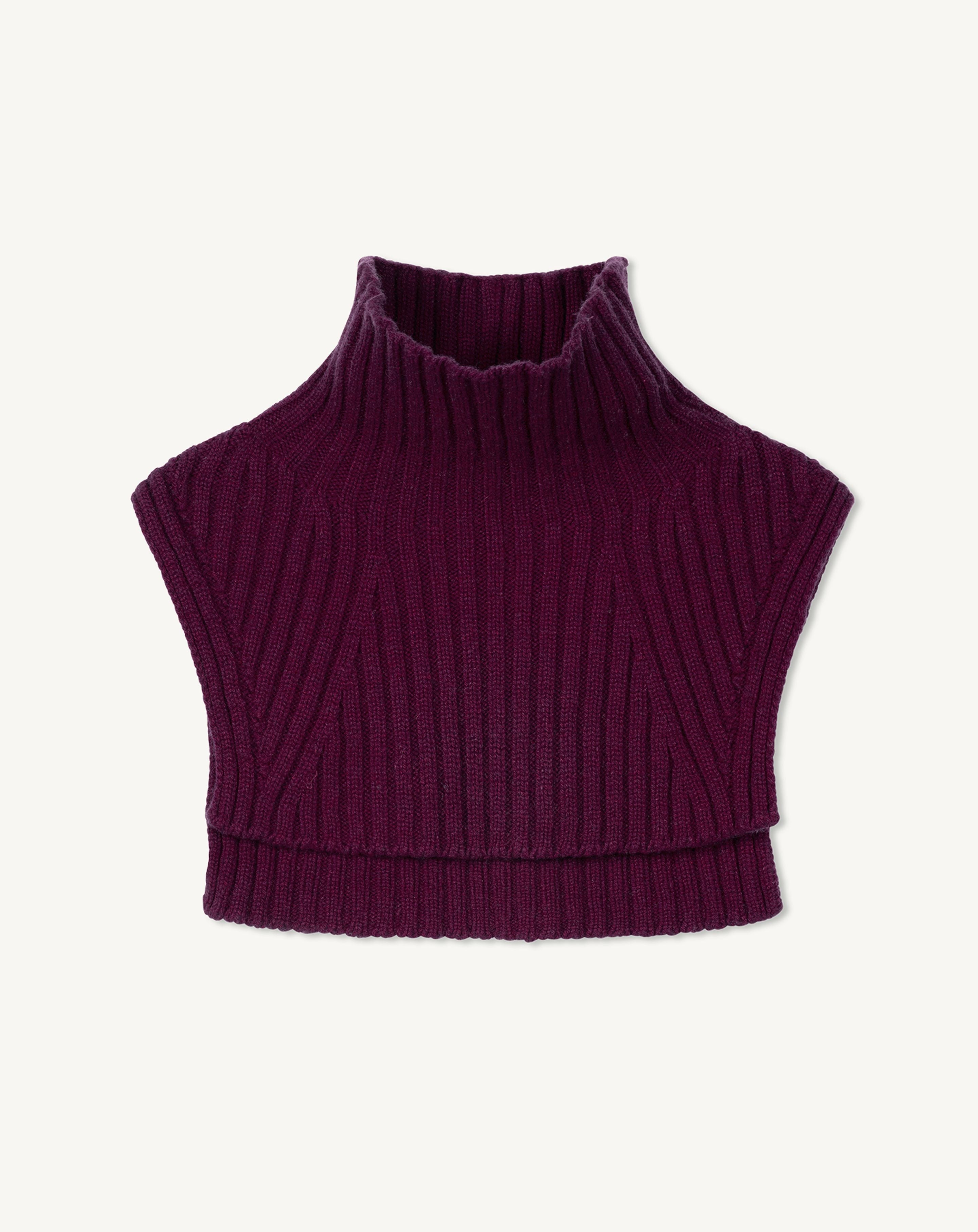 Plastron court à côtes-PRUNE DAMAS-100% cachemire