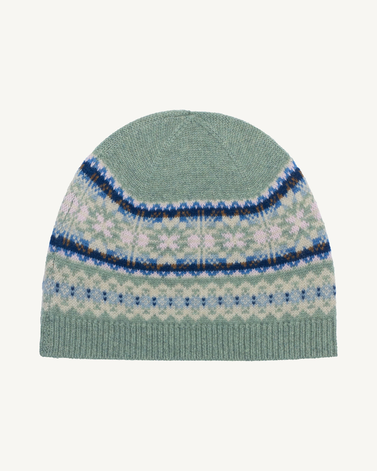 Bonnet fairisle-VERT DE GRIS/BLEU DE DELFT-100% cachemire