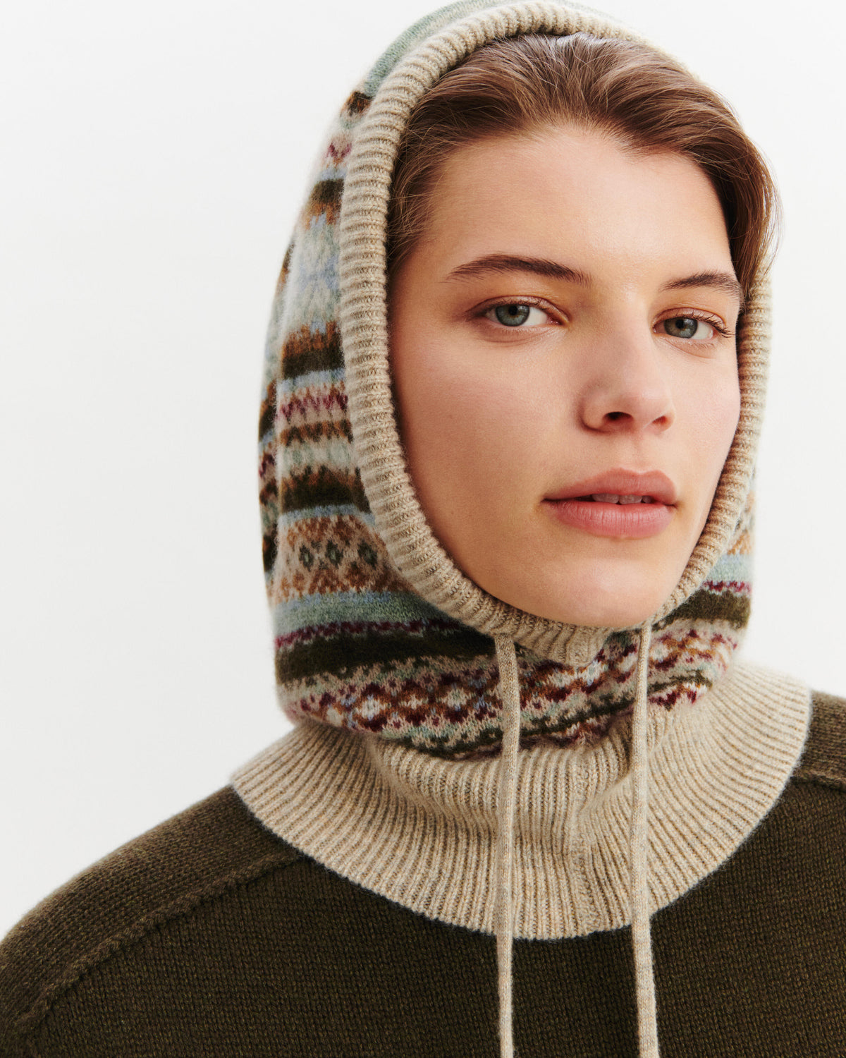 Cagoule fairisle-NOISETTE/KAKI KOMBU-100% cachemire