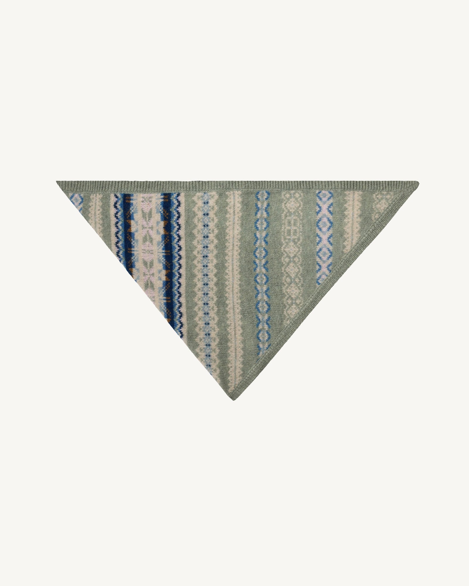 Triangle fairisle-VERT DE GRIS/BLEU DE DELFT-100% cachemire