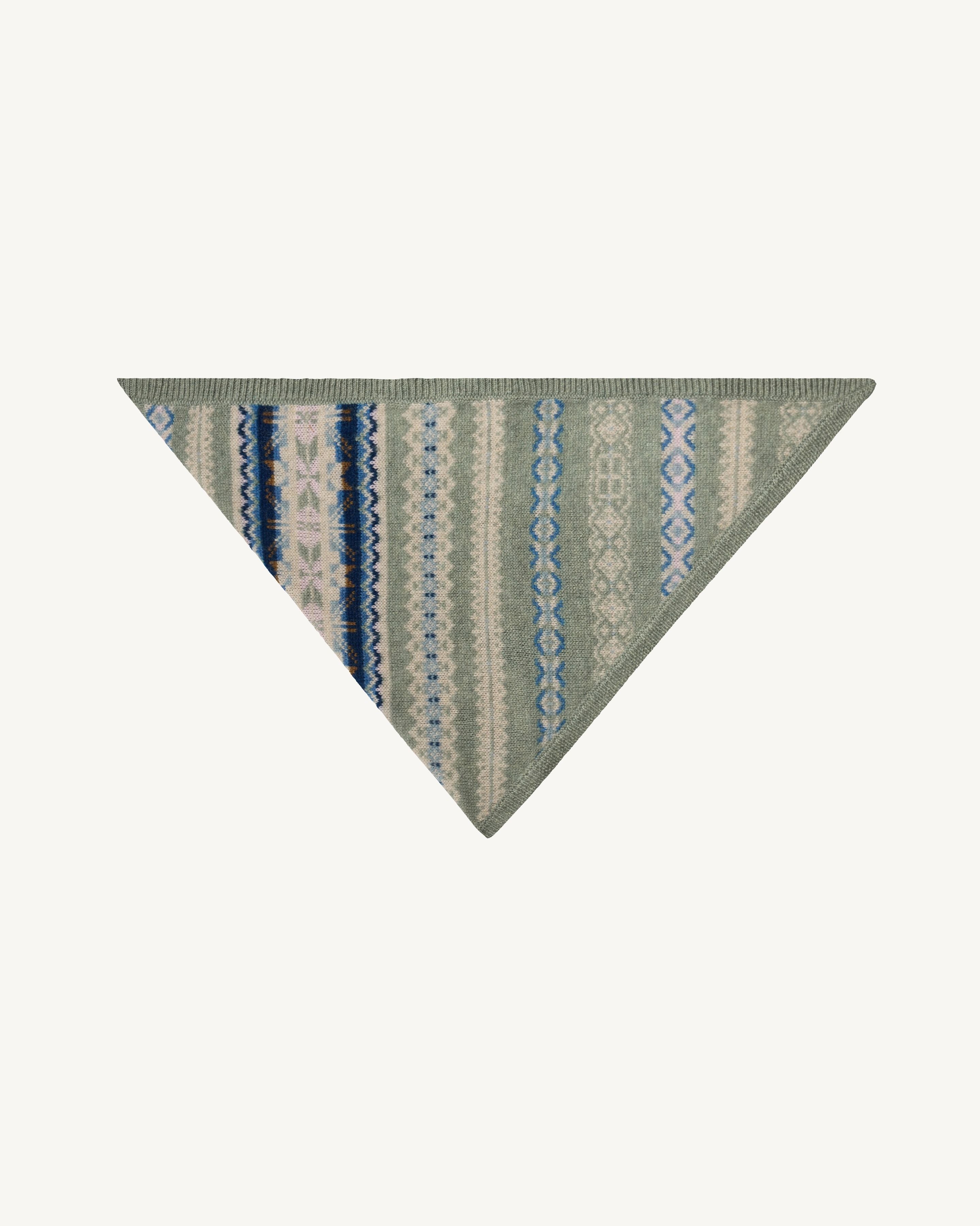 Triangle fairisle-VERT DE GRIS/BLEU DE DELFT-100% cachemire