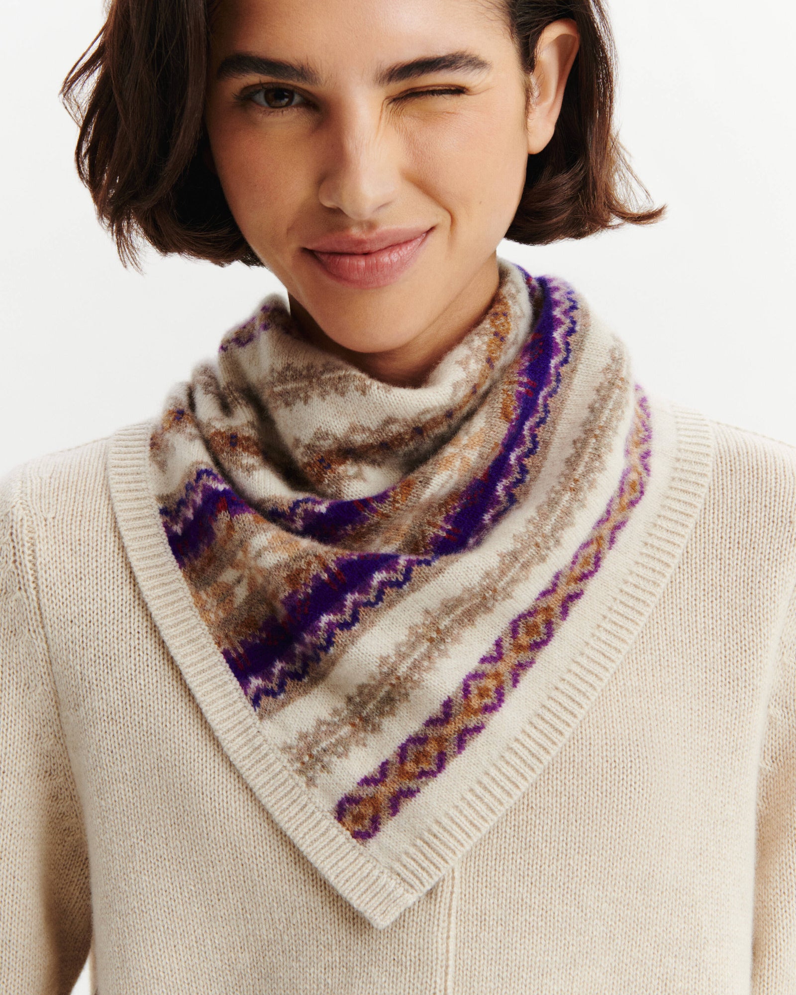 Triangle fairisle-AVOINE/ULTRAVIOLET-100% cachemire