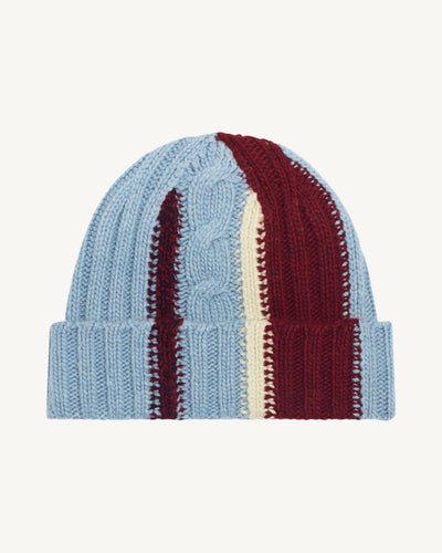 Bonnet à torsades rayées-BLEU GLACIER/ECRU VINTAGE-100% cachemire