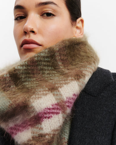 Tour de cou tartan brossé-OLIVE/VERT DE GRIS-100% cachemire