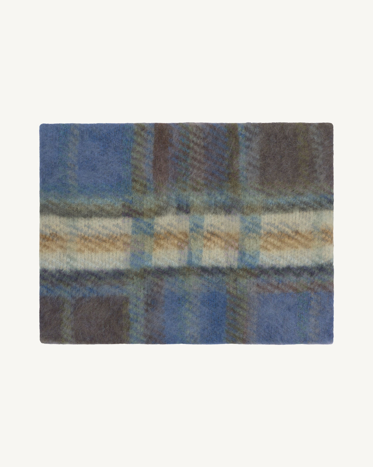 Tour de cou tartan brossé-OLIVE/BLEU DELFT-100% cachemire