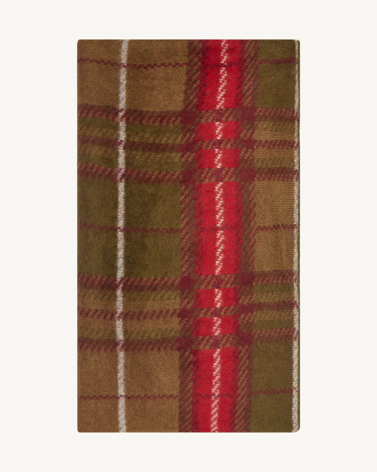 Echarpe tartan brossé-ROUGE QUARANTE/OLIVE-100% cachemire