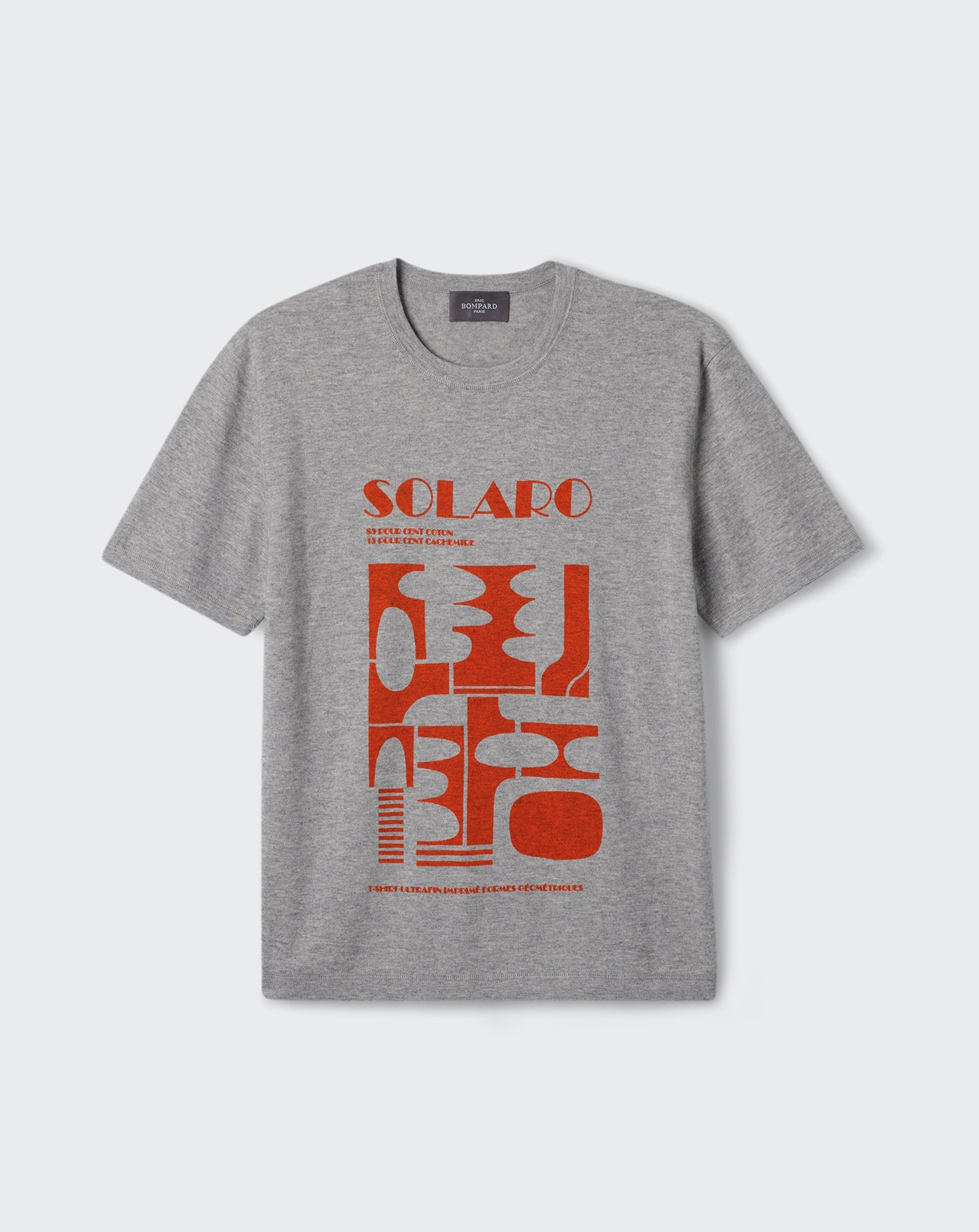 T-shirt imprimé géométrique-GRIS ARGENTE/SOLARO-85% pima coton 15% cachemire