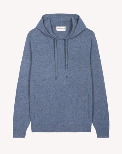 Pull à capuche-BLEU AVERSE-100% cachemire