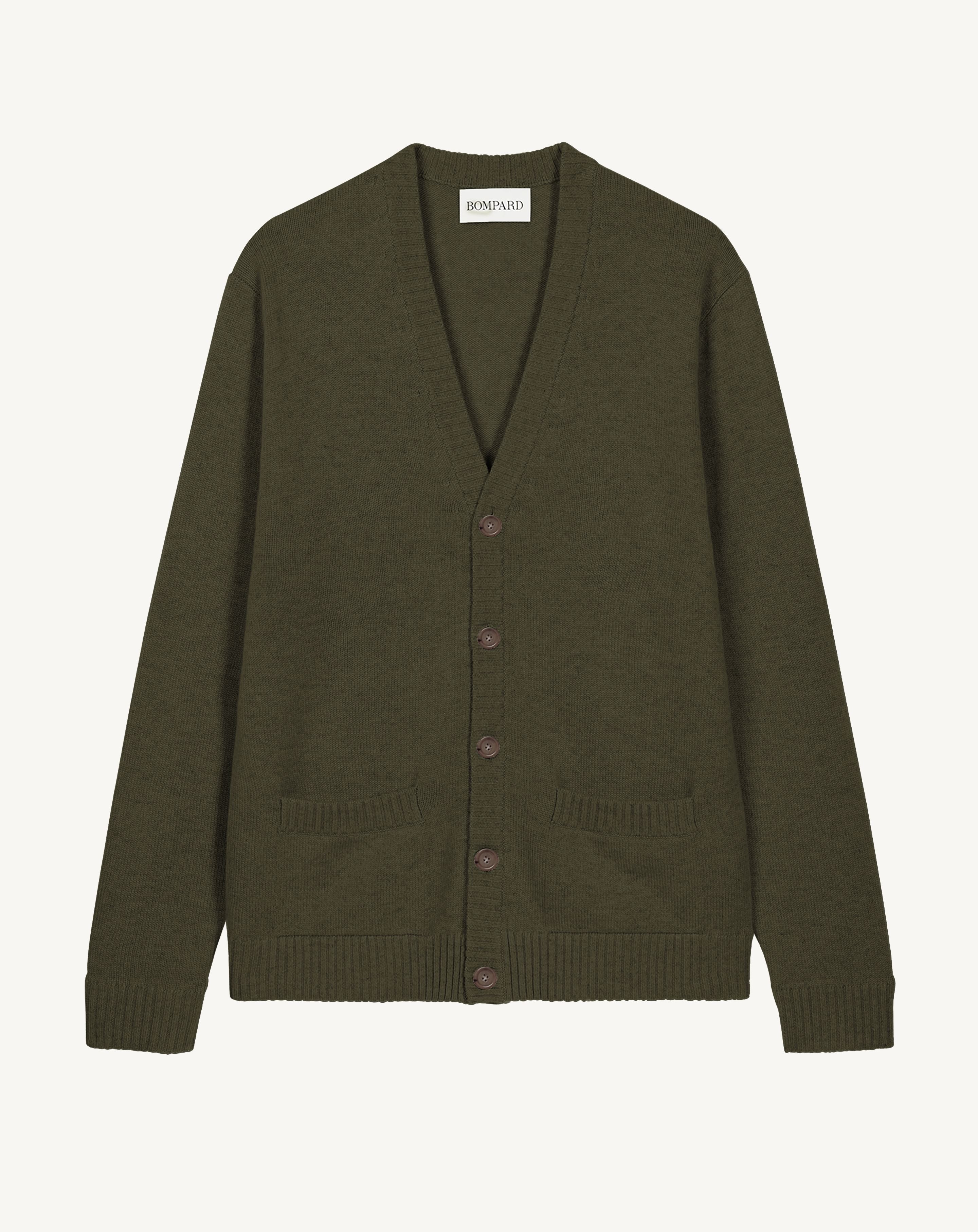 Gilet à poches-KAKI KOMBU-100% cachemire