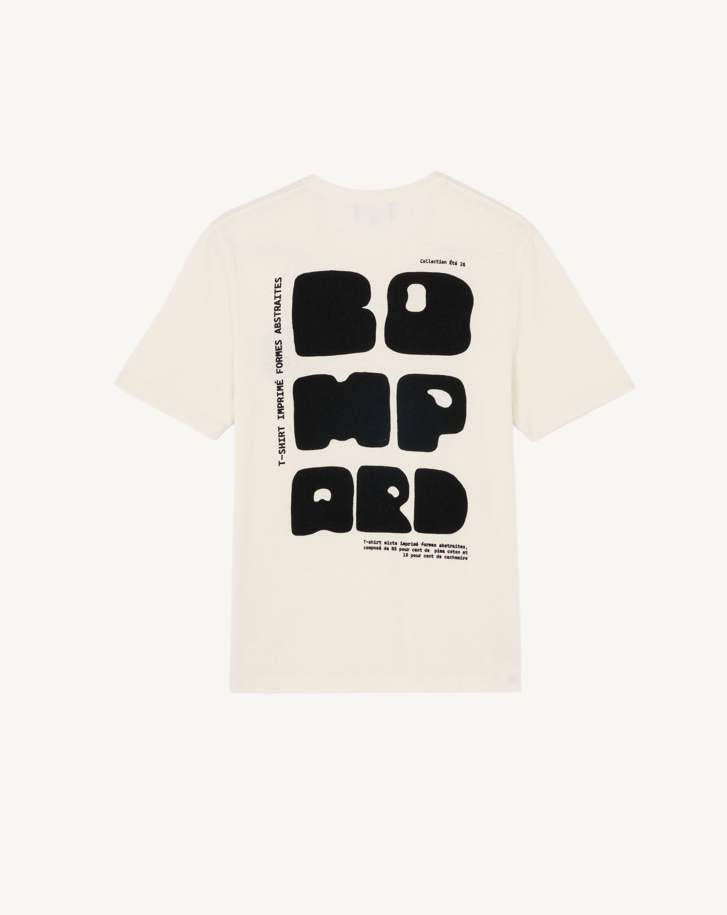 T-shirt ultrafin imprimé-NATUREL-85% pima coton 15% cachemire