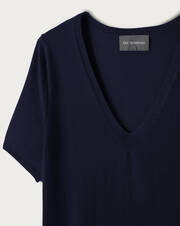 Extrafine short-sleeved V-neck pullover
