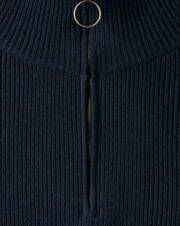 Rib zip-neck sweater with contrast chevron bands
