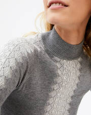 Extrafine jacquard lace knit turtleneck sweater sweater