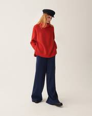 Ribbed polo neck jumper with raglan sleeves and side slits