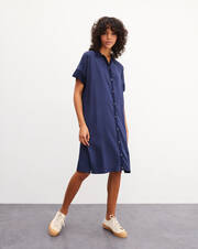 Short-sleeved silk-knit shirt dress