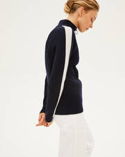 Rib zip-neck sweater with contrast chevron bands