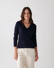 Extrafine silk and cotton V-neck jumper