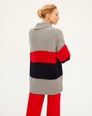 Rib placed stripes cable stitch roll-neck sweater