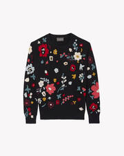 Hand-embroidered flower crew neck pullover