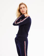 Extrafine crew-neck sweater with applied embroidered bands