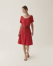Pleated boat neck dress