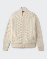 Cable knit double-face zipped teddy jacket