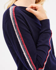 Extrafine crew-neck sweater with applied embroidered bands