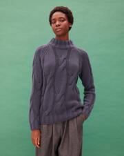 Hand-knitted cable-stitch crew neck pullover