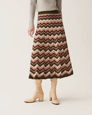 Herringbone striped flared skirt