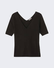 Extrafine short-sleeved V-neck jumper