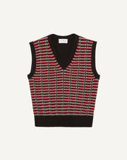 Sleeveless tricolour stitch openwork V-neck sweater