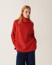 Ribbed polo neck jumper with raglan sleeves and side slits