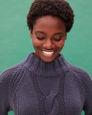 Hand-knitted cable-stitch crew neck pullover