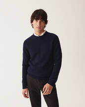 Offset shoulders crew neck jumper with imitation suede elbow patches