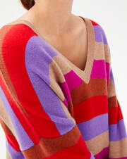 Pull V mouliné rayures multicolores