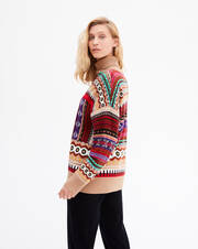 Jacquard fair-isle patchwork roll-neck sweater