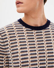 Tricolour striped stitch crew-neck sweater