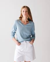 Extrafine cotton and cashmere V-neck jumper
