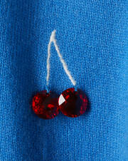 Crystal stones cherries embroidery crew-neck sweater